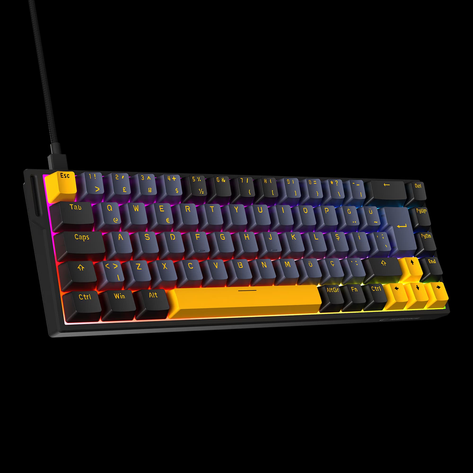 KAISEL - 8000 Hz Gasket Manyetik RGB Oyuncu Klavyesi - Siyah/Gri/Sarı